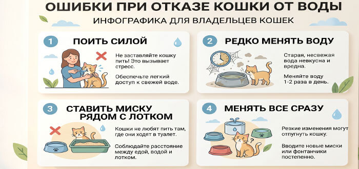 ошибки хозяев при отказе кошки от воды