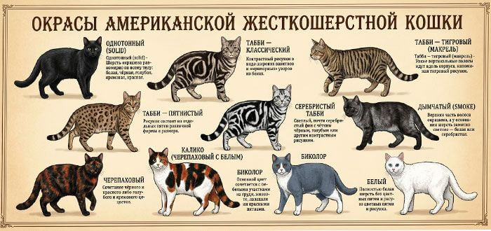 окрасы американской жесткошерстной кошки