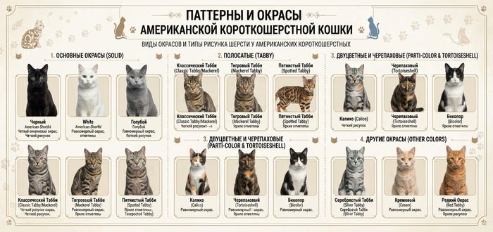 ОКРАСЫ АМЕРИКАНСКИХ КОРОТКОШЕРСТНЫХ КОШЕК ИЗ ПИТОМНИКА